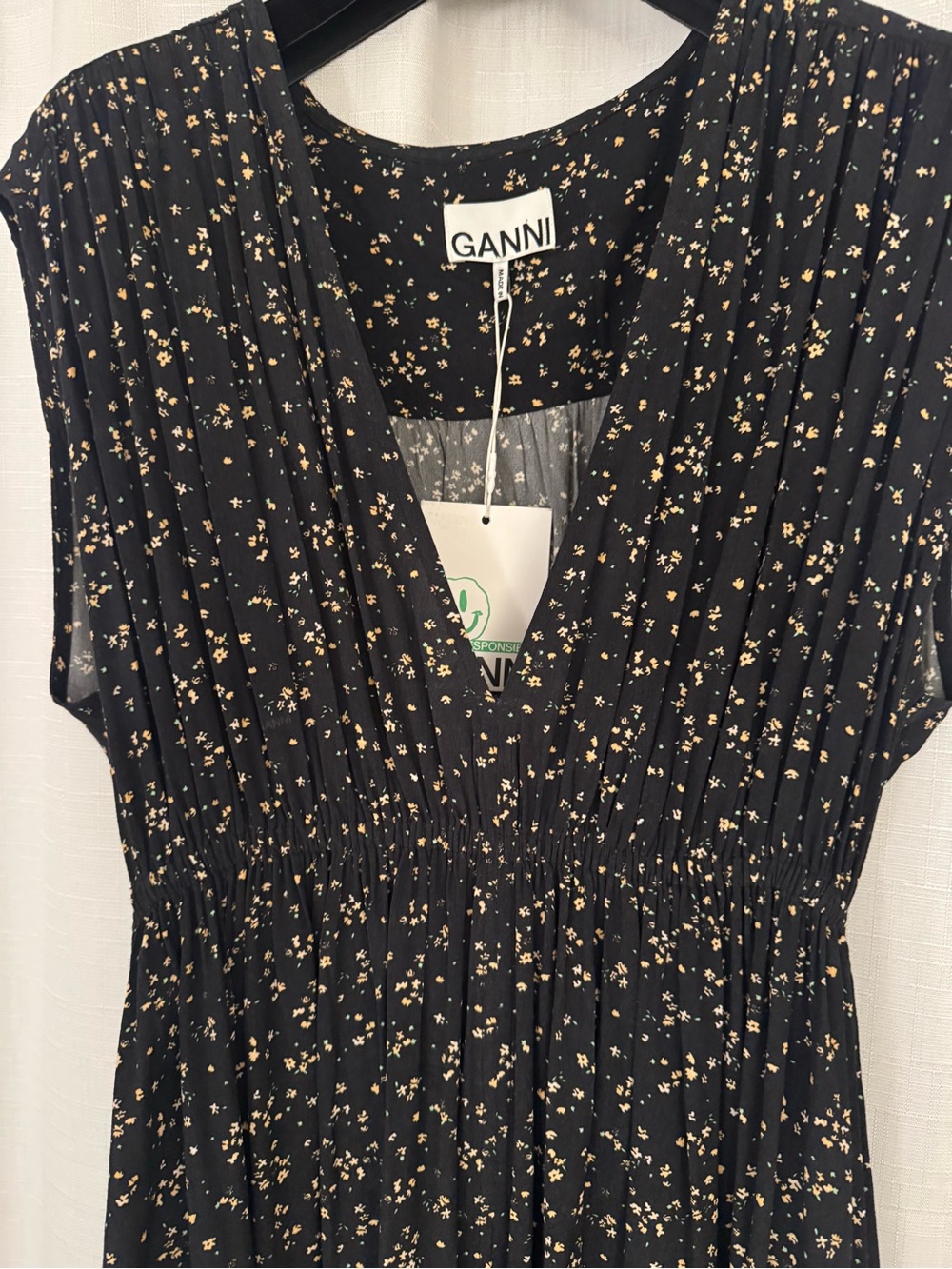 Ganni Black Pink Floral Print Maxi Dress “NWT” 36